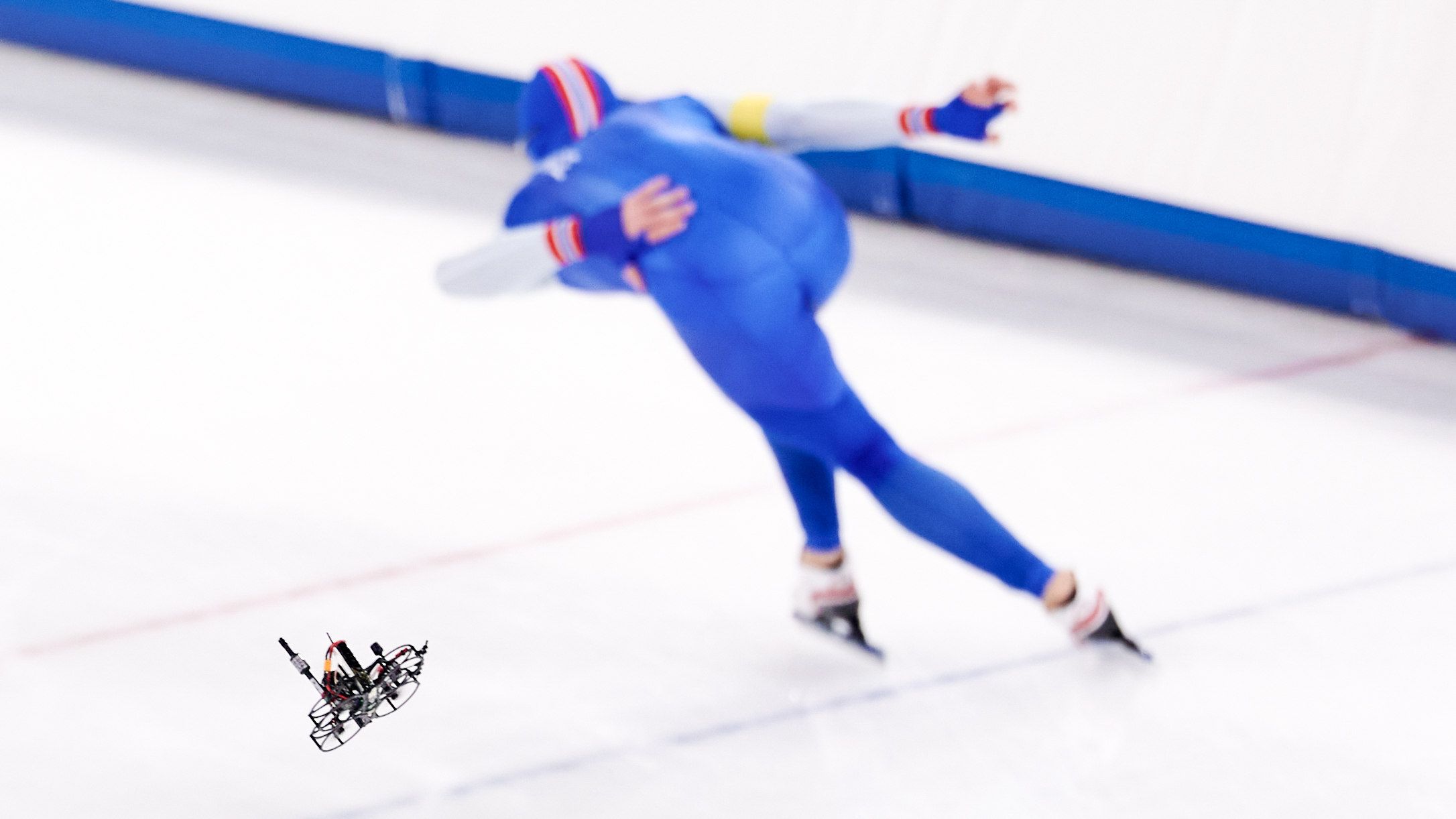 MILAN, ITALY - NOVEMBER 29: A tv drone takes a video during the ISU Junior World Cup Speed Skating at on November 29, 2025 in Milan, Italy. The event serves as test event for the upcoming Milano Cortina 2026 Winter Olympics. (Photo by Mattia Ozbot/Getty Images)