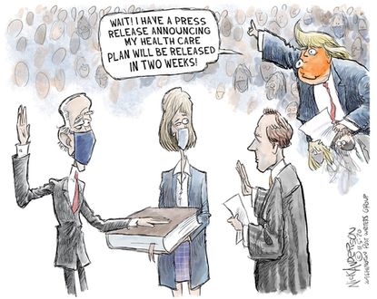 Political Cartoon U.S. Trump Biden healthcare