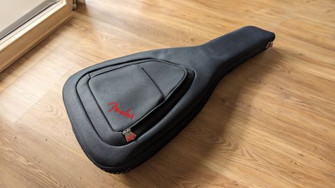 Fender F1225 Electric Guitar Gig Bag review: Our gig bag sat on a wooden floor