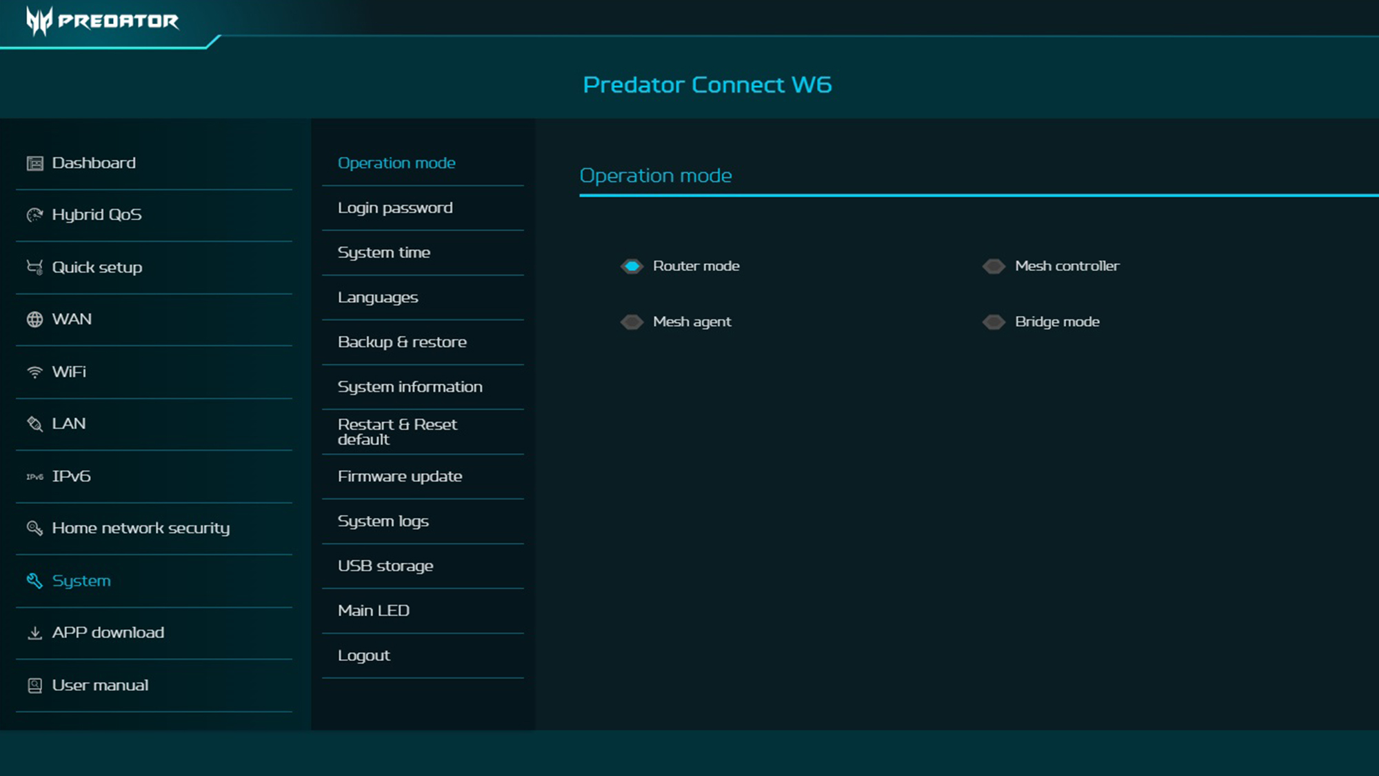 Acer Predator Connect W6 app screen shot