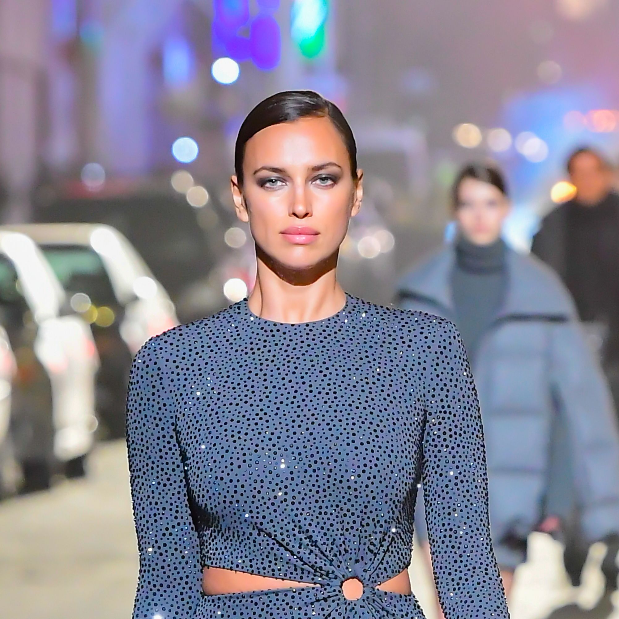 new york, ny april 08 irina shayk walks the runway during at the michael kors fashion show at the booth theater in midtown on april 8, 2021 in new york city photo by raymond hallgc images