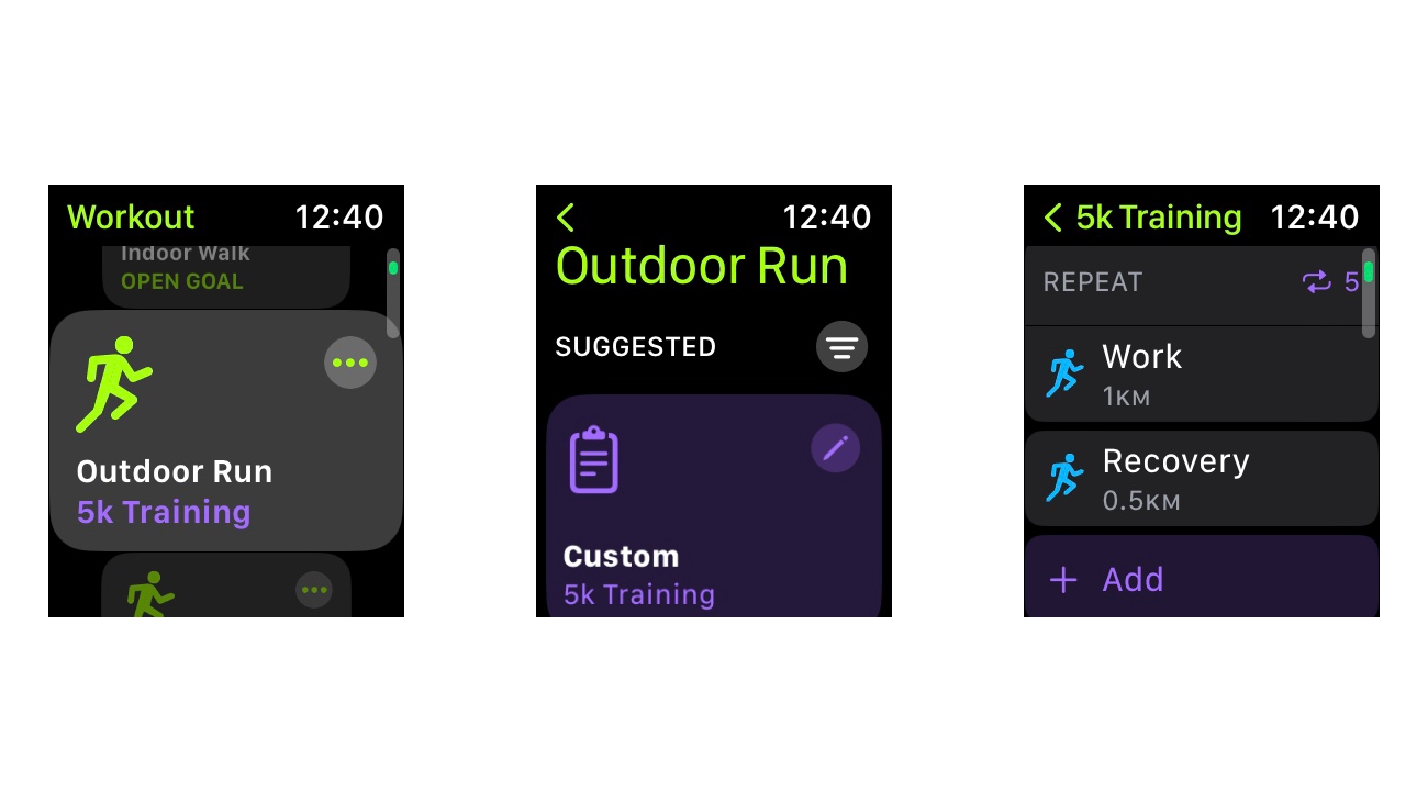 Benutzerdefinierter Trainings-Screenshot von Watchos