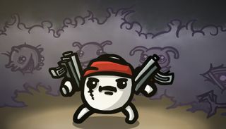 A red-bandana potato wielding two SMG is ready for battle in key art from Brotato
