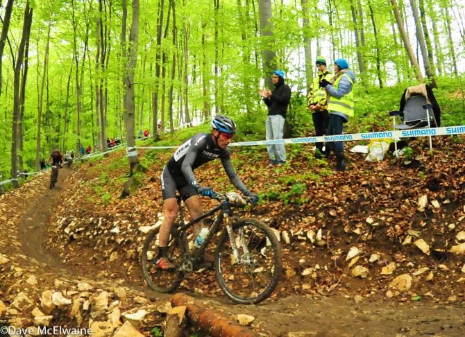 Dan McConnell (Trek Factory Racing) moving through the field of racers