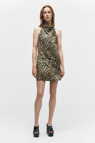 Zw Collection 100% Linen Animal Print Dress