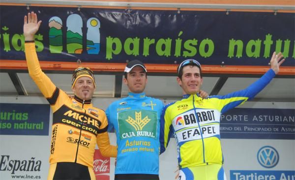 The Vuelta Asturias final podium (l-r): Constantino Zaballa, 2nd; Javier Moreno, 1st; Sergio Ferreira, 3rd.