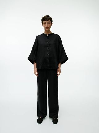 Linen Drawstring Trousers - Black - Arket Gb