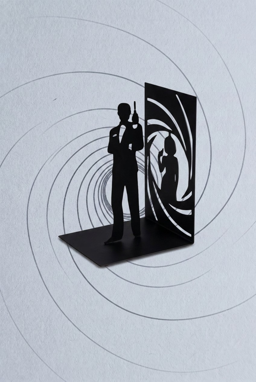 James Bond home office gear on a gunmetal background