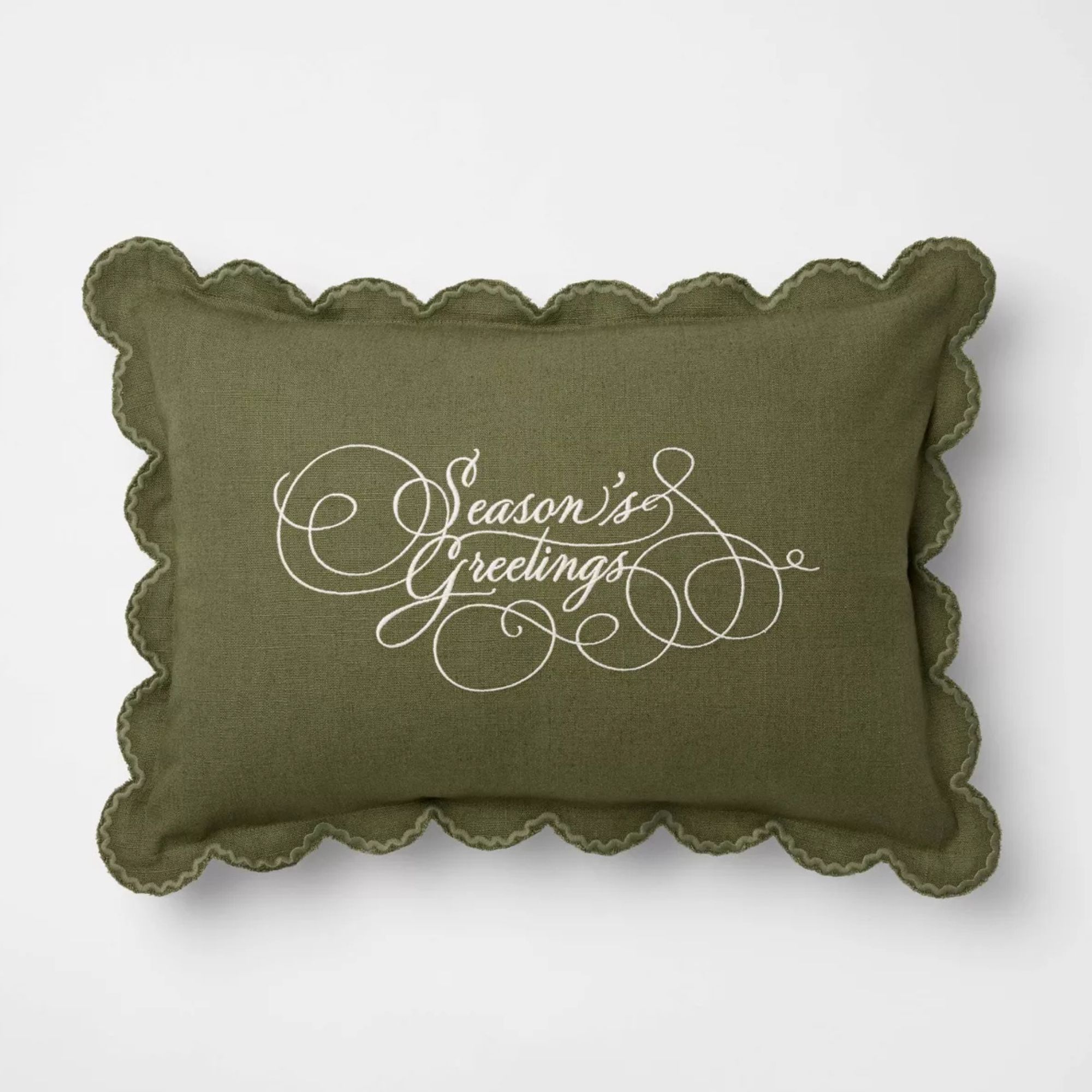 14&amp;quot;x20&amp;quot; Embroidered Season&#039;s Greetings Pillow Green