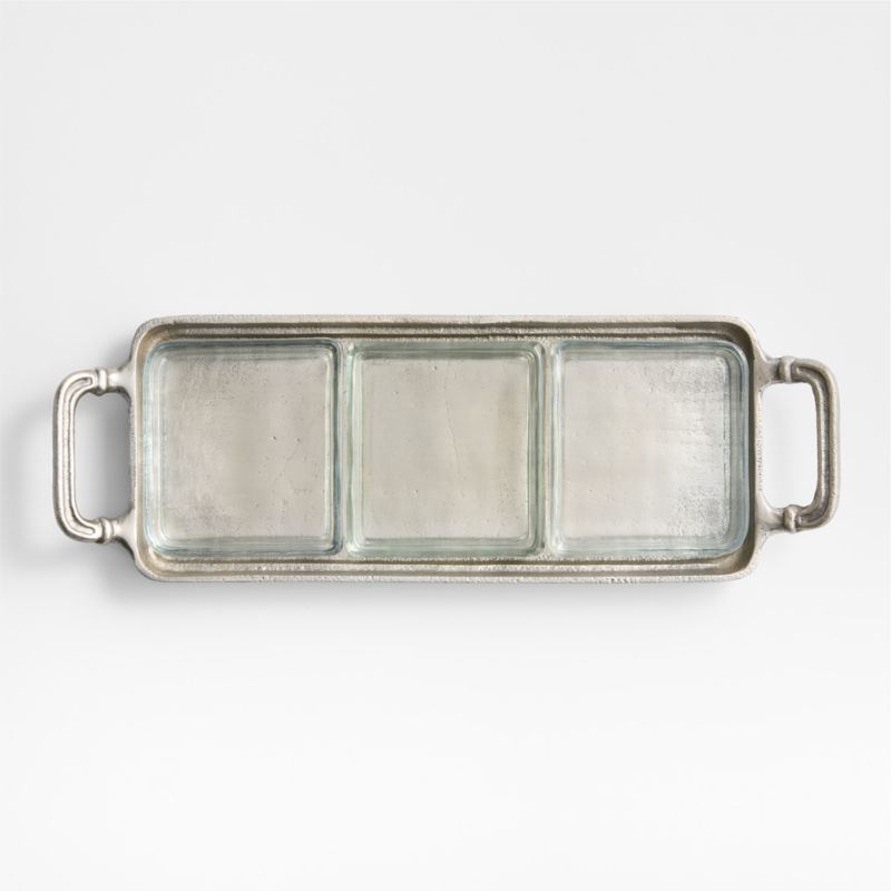 Argento Antique Metal Rectangular Tray With Divided Glass Bowls