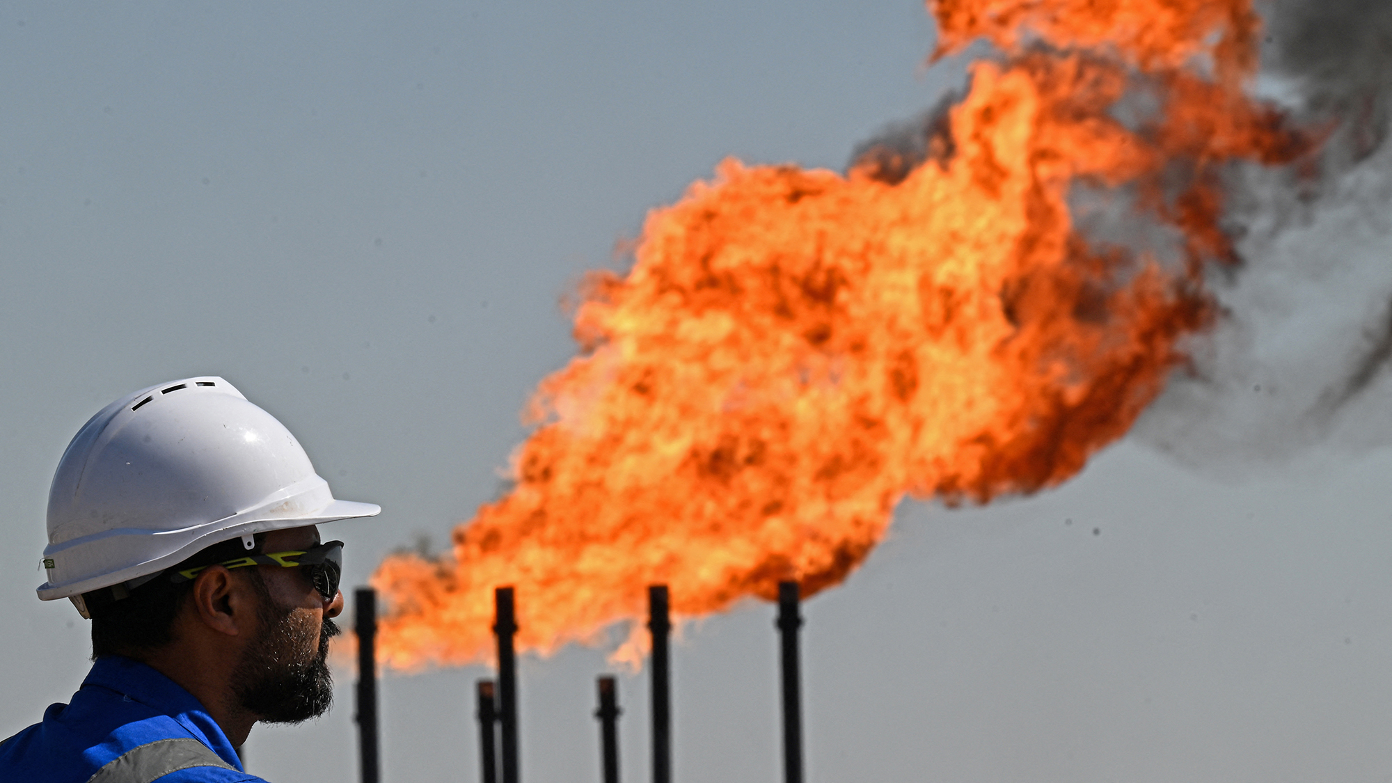 A Basra Oil Company employee is seen at the Nahr Bin Umar oil field on the outskirts of Basra, Iraq