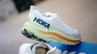 Close up shot of the Hoka Kawana running shoes