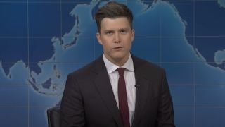 Colin Jost speaks on Weekend Update on Saturday Night Live