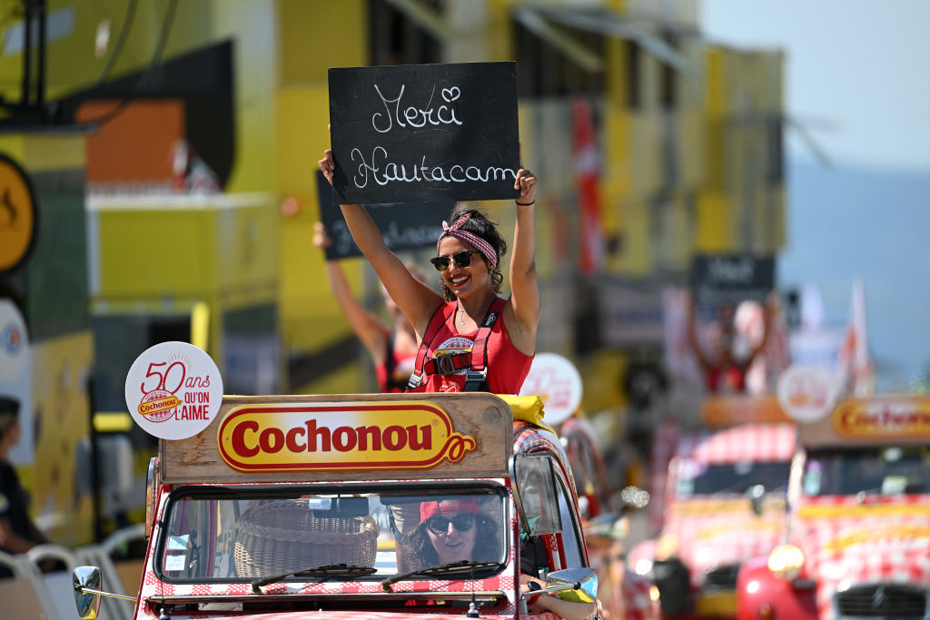 HAUTACAM, FRANCE - JULY 21: Caravan detail view prior to the 109th Tour de France 2022, Stage 18 a 143,2km stage from Lourdes to Hautacam 1520m / #TDF2022 / #WorldTour / on July 21, 2022 in Hautacam, France. (Photo by Dario Belingheri/Getty Images)