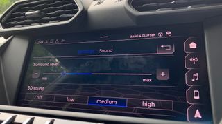B&O surround sound settings on the infotainment screen of a Lamborghini Urus