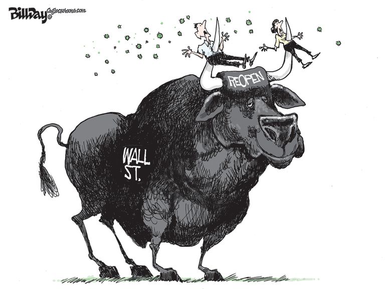 Editorial Cartoon U.S. wall street coronavirus reopening