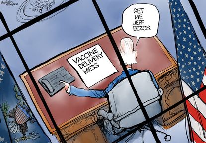 Political cartoon U.S. Biden bezos amazon covid vaccine