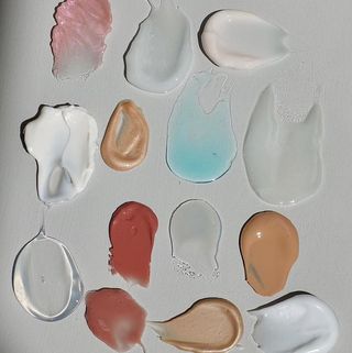 Skincare product textures against a white background
