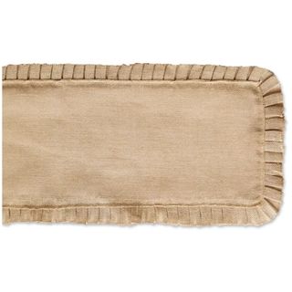 One half of a jute table runner with a pleated trim