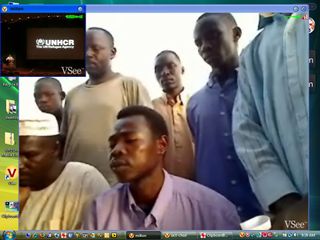 A screen capture from a VSee session from the newly named Obama school in Chad, located in a camp for refugees from the conflict in Darfur. See the National Science Foundation release Conflict Zones, Live for more on VSee’s activities in Africa.