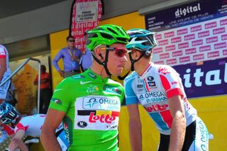 Philippe Gilbert (Omega Pharma-Lotto) wore the green jersey on stage 3.