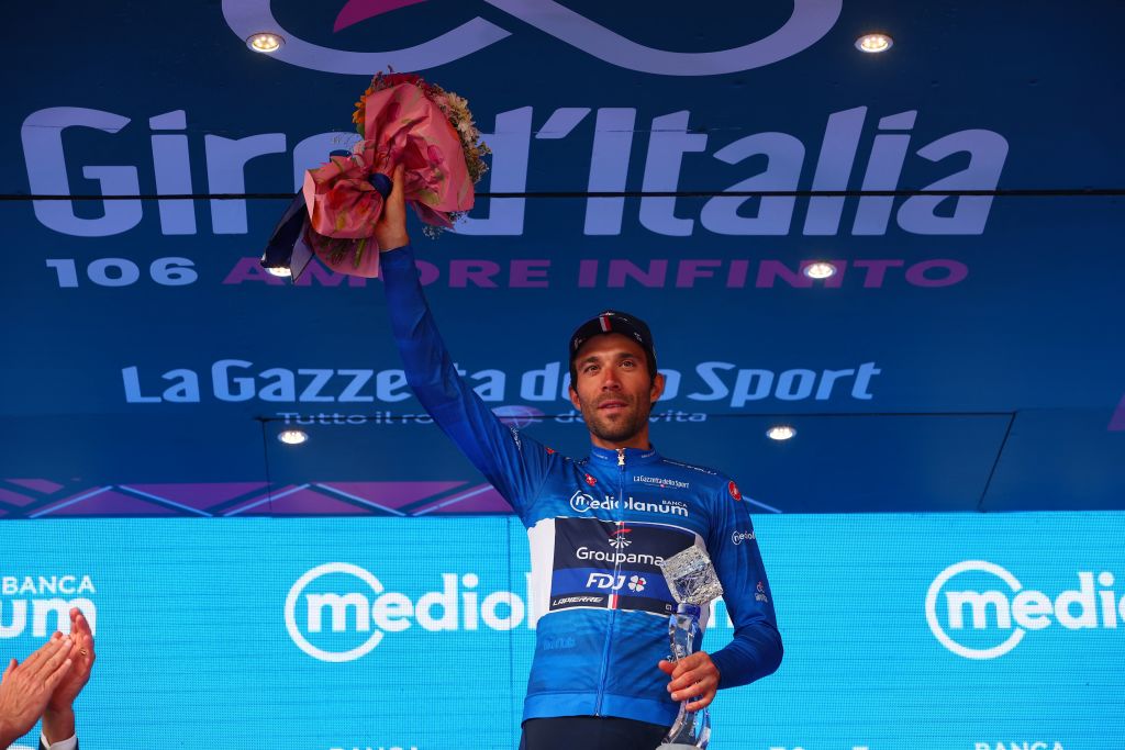 Thibaut Pinot Giro d'Italia 2023 Mountains competition winner on the final podium in Rome