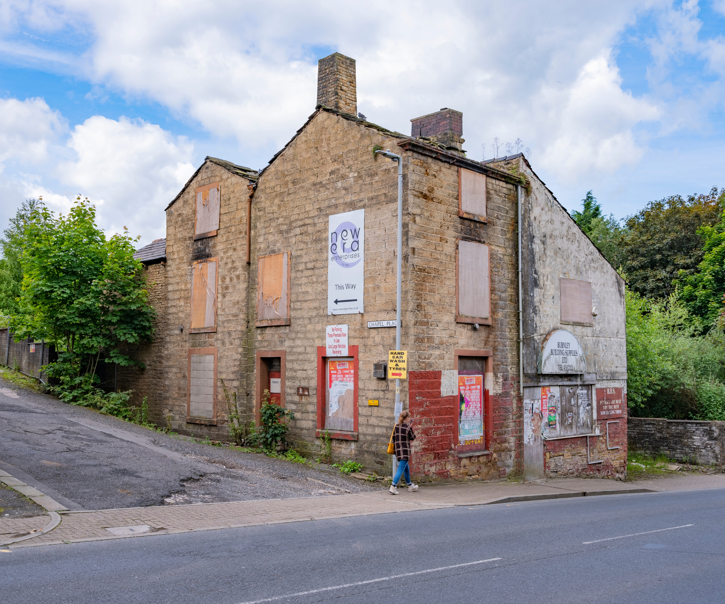 A boarded up store in Burnley, UK