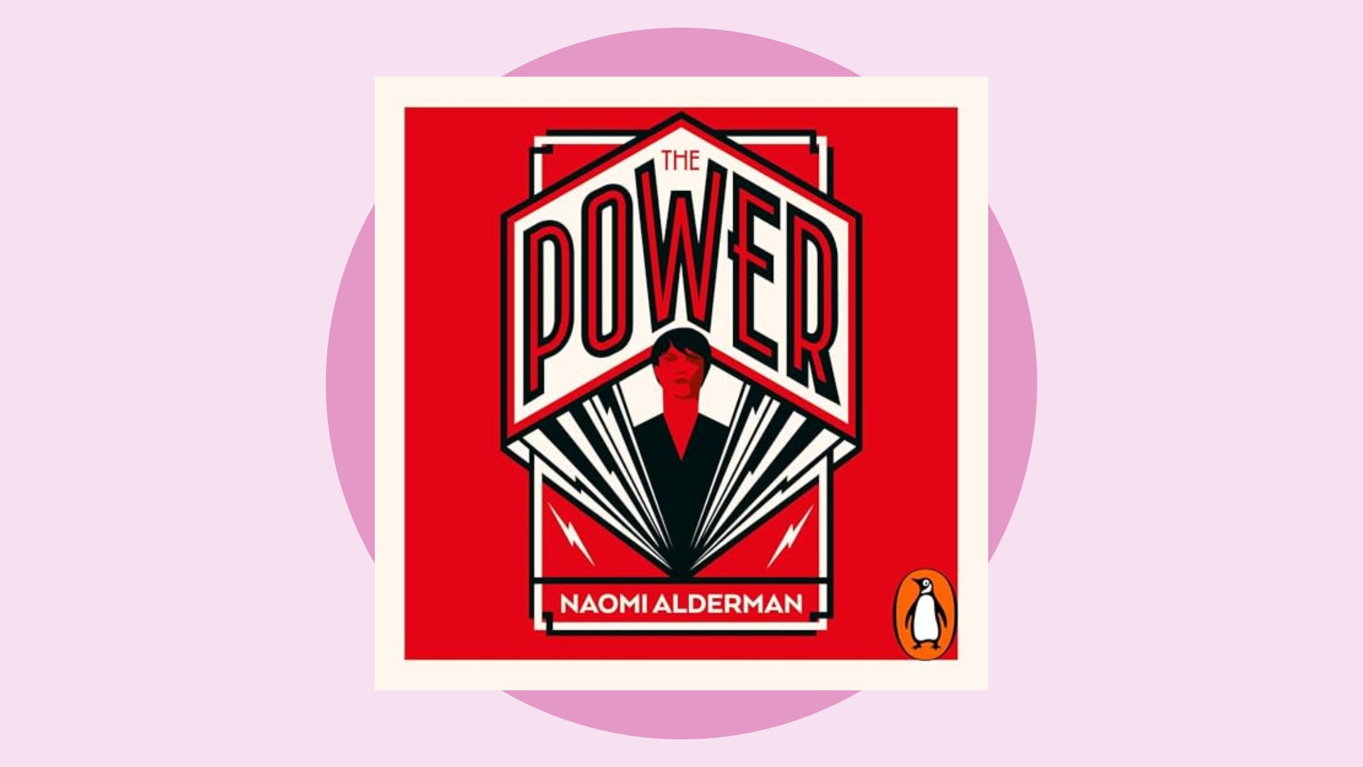 The Power Audiobook Cover on a pink circle with a pink background