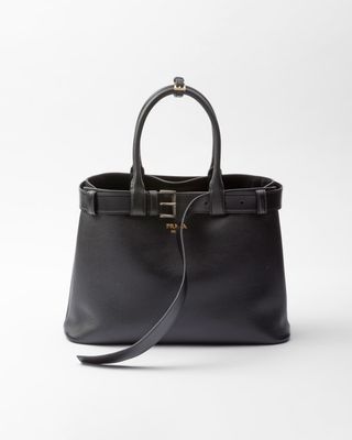 prada, Prada Buckle Large Leather Handbag With Belt