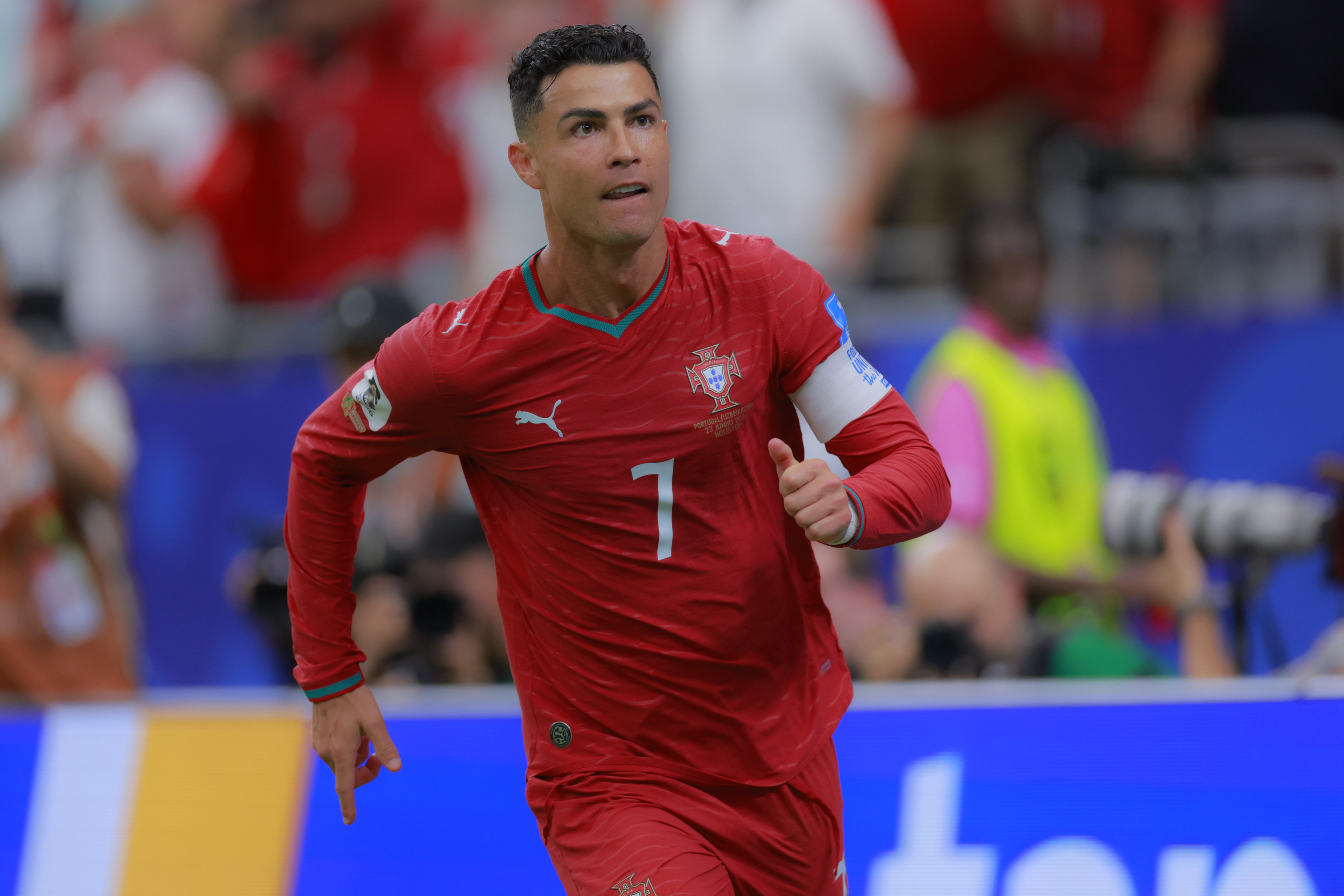Cristiano Ronaldo celebrates a goal for Portugal vs Uzbekistan at the 2026 World Cup