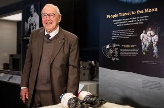 Prior to attending "The Spirit of Apollo" event at National Cathedral on Tuesday, Dec. 11, 2018, Apollo 8 astronaut Jim Lovell visited the National Air and Space Museum to view the gloves he wore on the historic 1968 lunar orbit mission.