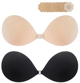 2024 Newest Super Sticky Push Up Adhesive Bra Invisible Strapless Backless Lifting Bra for Women with Nipple Pasties Black and Beige
