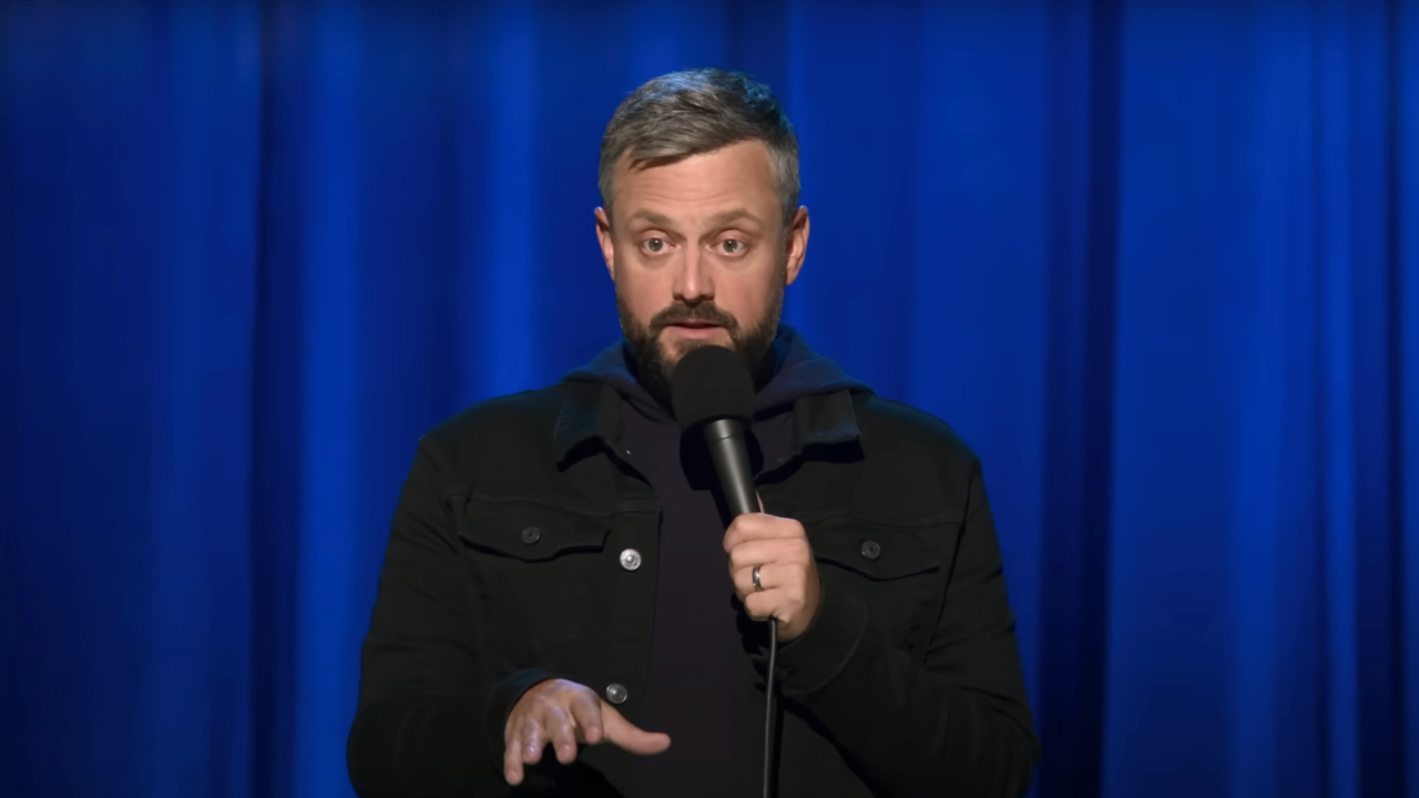 Nate Bargatze performing stand-up in The Greatest Average American