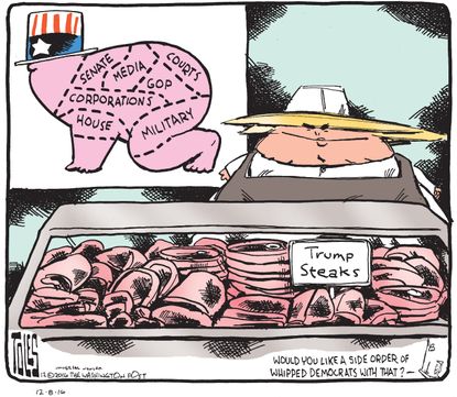 Political cartoon U.S. Donald Trump steaks