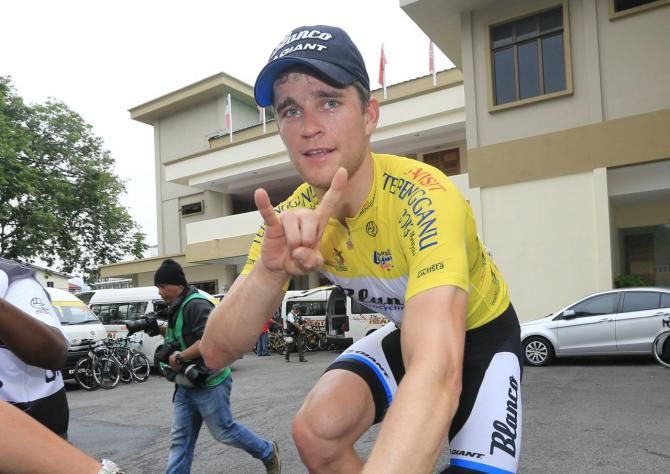 Theo Bos celebrates his second win