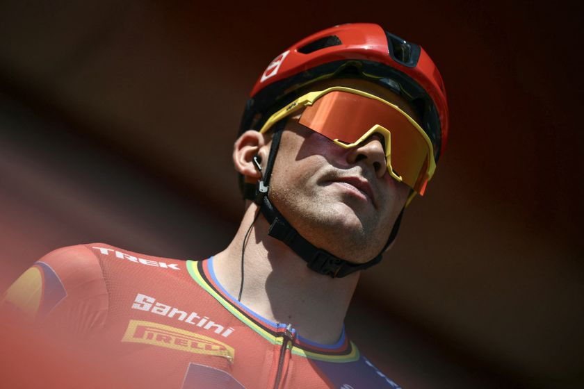 Team Lidl-Trek&#039;s Danish rider Mads Pedersen is presented on stage before the start of the first stage of the Vuelta a Espana, a 183 km race between Torino - Reggia di Venaria and Novara, in Italy&#039;s Piemonte region, on August 23, 2025. (Photo by Marco BERTORELLO / AFP) (Photo by MARCO BERTORELLO/AFP via Getty Images)