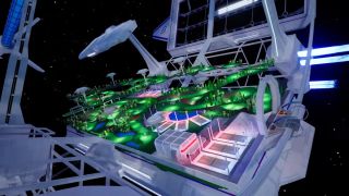 Screenshot from the Orion Drift trailer showing the space station environment.