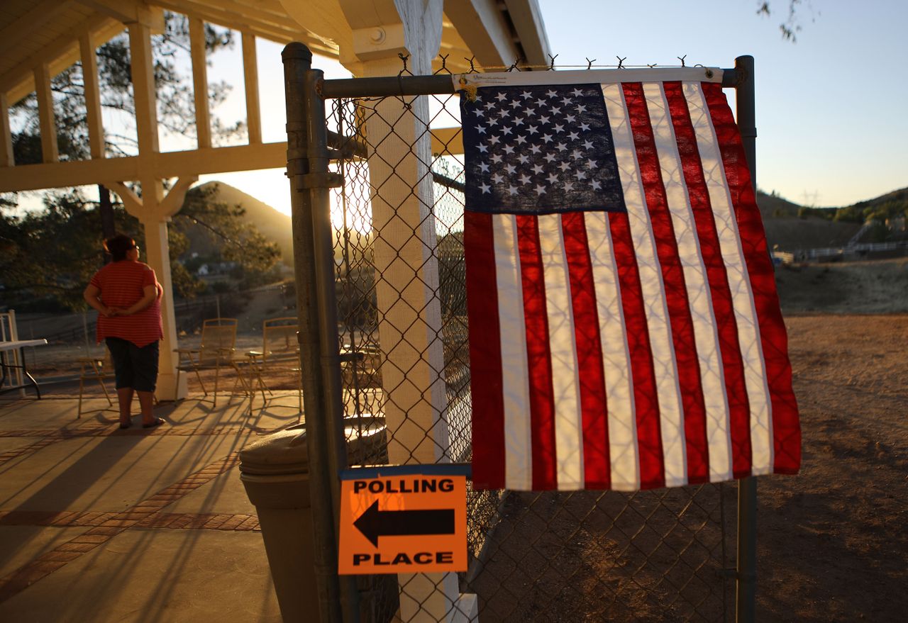 Flag and voting sign.