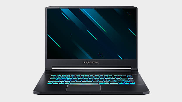 Acer Predator Triton 500 gaming laptop in front of grey background.