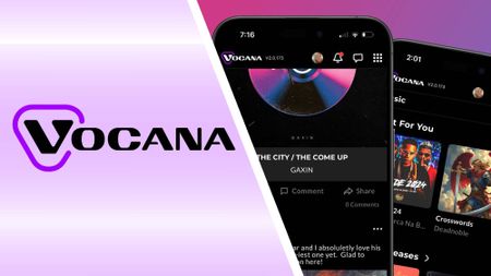 The Vocana logo next to smartphones showing the Vocana app