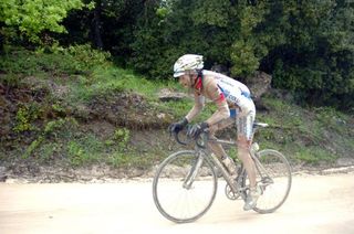 Michele Scarponi (Androni-Giocattoli) found himself in no-mans-land as he rode across the Strada bianche