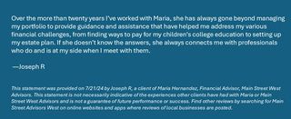 A testimonial from a financial adviser's client.