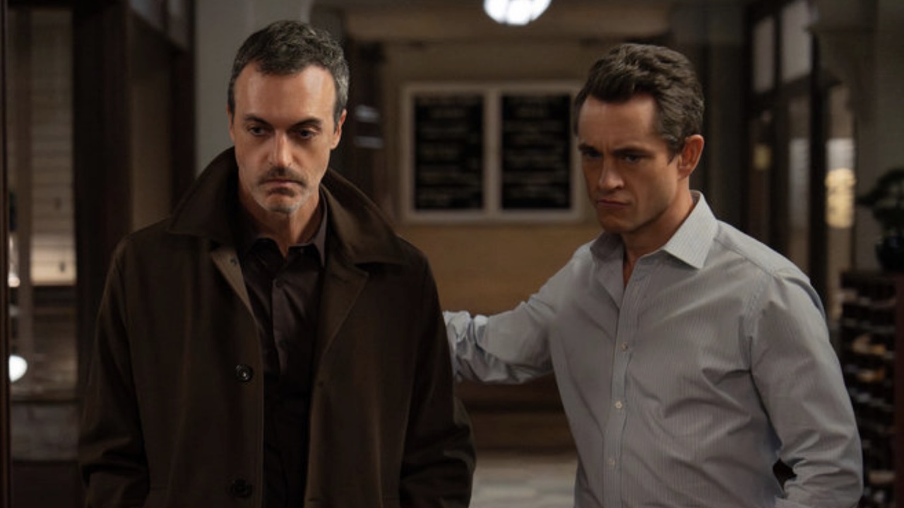 Nolan putting hand on a sullen Vincent's back in Law &amp;amp; Order Season 25