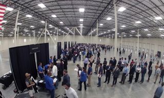 Almost 7,000 people lined up to discuss employment opportunities at Virgin Galactic's new 150,000-square-foot (46,000 square meters) facility that opened in Long Beach, California, last Saturday.