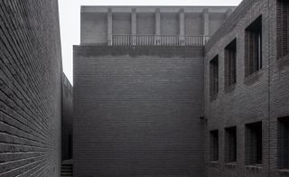 Black & white picture of brick building