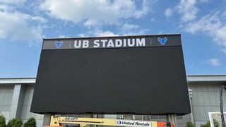The new digital videoboard and control room at UB Stadium. 