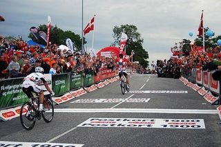 Breschel takes the uphill sprint ahead of Gerrans.