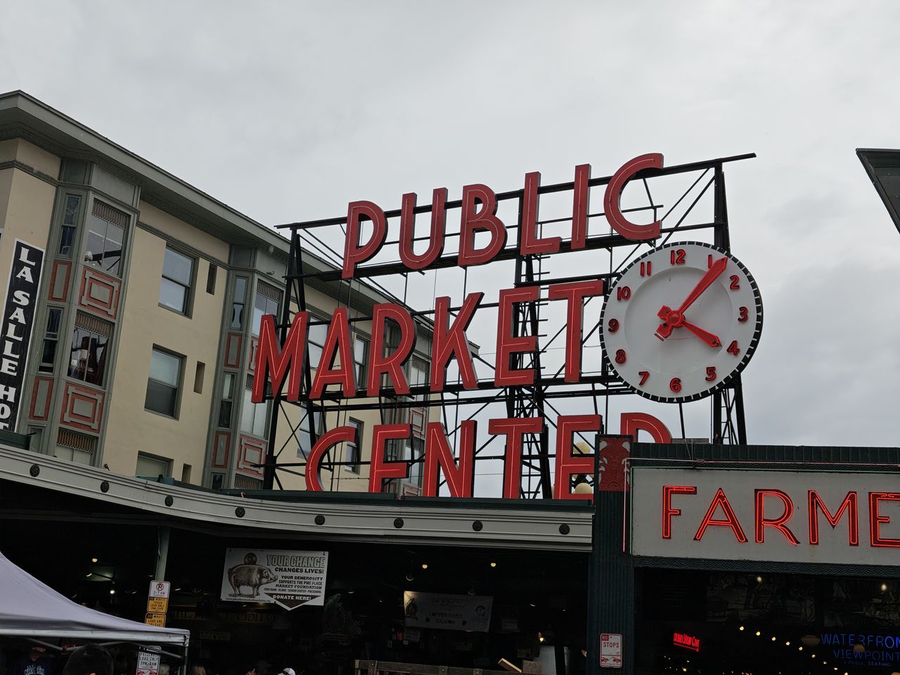 A red "Public Market Center" sign