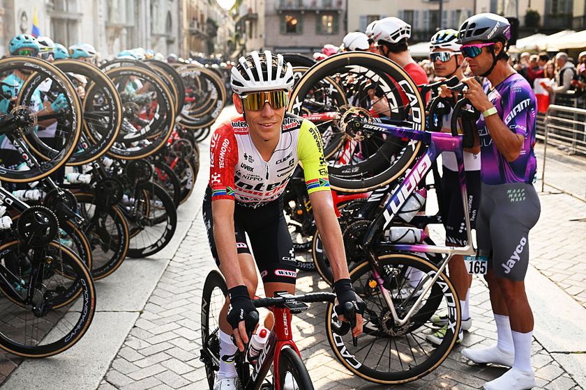 COMO, ITALY - OCTOBER 11: Louis Meintjes of South Africa and Team Intermarche - Wanty honored in his farewell and last race as a professional cyclist prior to the 119th Il Lombardia 2025 a 241km one day race from Como to Bergamo on October 11, 2025 in Como, Italy. (Photo by Dario Belingheri/Getty Images)