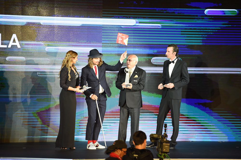 Winner of the UCI World Tour Individual Classification Peter Sagan of Slovakia accepts his award on stage at the 2nd UCI Gala Awards 2016
